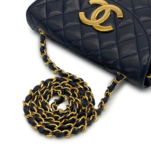 VINTAGE CHANEL MATELASSE COCOMARK CHAIN SHOULDER BAG NAVY LAMB SKIN GOLD HARDWARE 90308206