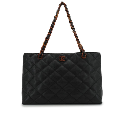 VINTAGE CHANEL MATELASSE COCOMARK CHAIN TOTE SHOULDER BAG BLACK BROWN CAVIAR SKIN PLASTIC HARDWARE 90339644