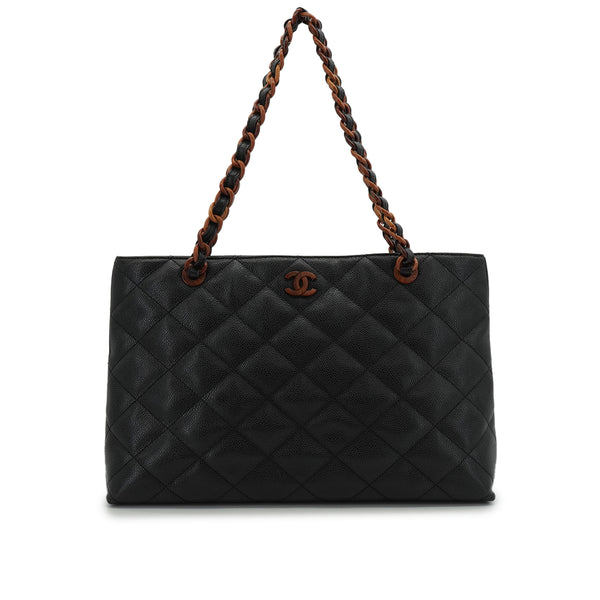 VINTAGE CHANEL MATELASSE COCOMARK CHAIN TOTE SHOULDER BAG BLACK BROWN CAVIAR SKIN PLASTIC HARDWARE 90339644