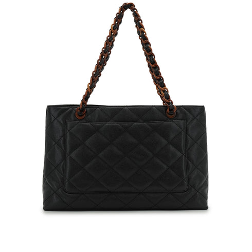 VINTAGE CHANEL MATELASSE COCOMARK CHAIN TOTE SHOULDER BAG BLACK BROWN CAVIAR SKIN PLASTIC HARDWARE 90339644