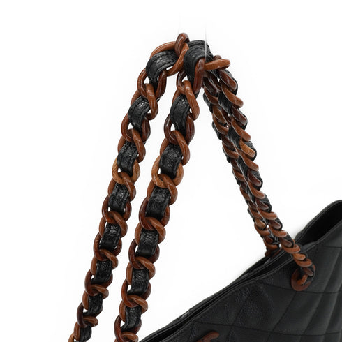 VINTAGE CHANEL MATELASSE COCOMARK CHAIN TOTE SHOULDER BAG BLACK BROWN CAVIAR SKIN PLASTIC HARDWARE 90339644