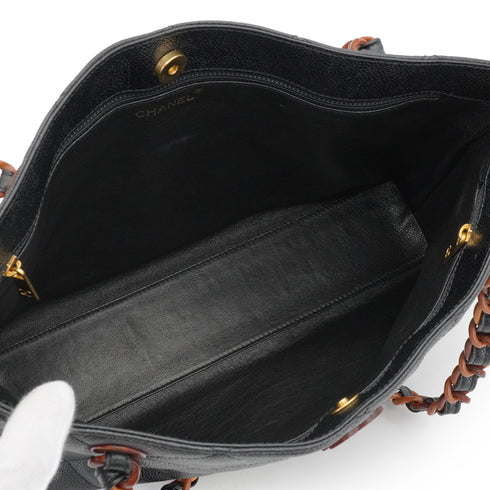VINTAGE CHANEL MATELASSE COCOMARK CHAIN TOTE SHOULDER BAG BLACK BROWN CAVIAR SKIN PLASTIC HARDWARE 90339644