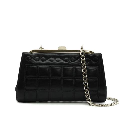 VINTAGE CHANEL MATELASSE COCOMARK RHINESTONE CHAIN SHOULDER BAG BLACK RAMB SKIN SILVER HARDWARE 90339834