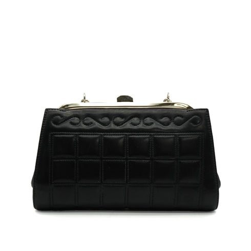 VINTAGE CHANEL MATELASSE COCOMARK RHINESTONE CHAIN SHOULDER BAG BLACK RAMB SKIN SILVER HARDWARE 90339834