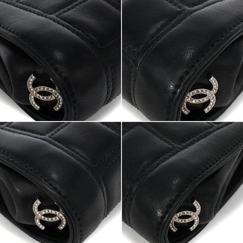 VINTAGE CHANEL MATELASSE COCOMARK RHINESTONE CHAIN SHOULDER BAG BLACK RAMB SKIN SILVER HARDWARE 90339834