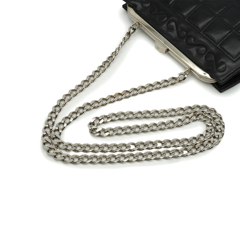 VINTAGE CHANEL MATELASSE COCOMARK RHINESTONE CHAIN SHOULDER BAG BLACK RAMB SKIN SILVER HARDWARE 90339834