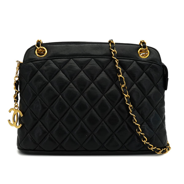 VINTAGE CHANEL MATELASSE COCO CHARM CHAIN SHOULDER BAG BLACK LAMB SKIN GOLD HARDWARE 90328679