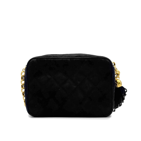 VINTAGE CHANEL MATELASSE FRINGE BIJOU CHAIN SHOULDER BAG BLACK SUEDE GOLD HARDWARE 90329207
