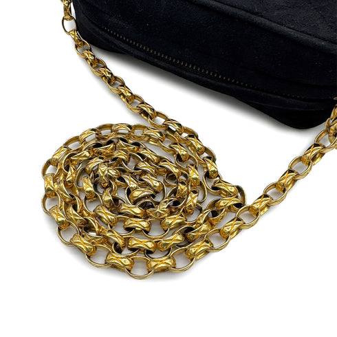 VINTAGE CHANEL MATELASSE FRINGE BIJOU CHAIN SHOULDER BAG BLACK SUEDE GOLD HARDWARE 90329207