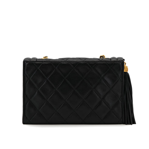 VINTAGE CHANEL MATELASSE FRINGE CHAIN SHOULDER BAG BLACK LAMB SKIN GOLD HARDWARE 90323196