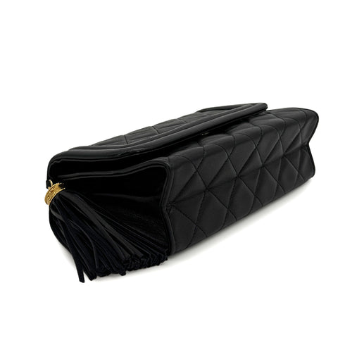 VINTAGE CHANEL MATELASSE FRINGE CHAIN SHOULDER BAG BLACK LAMB SKIN GOLD HARDWARE 90323196