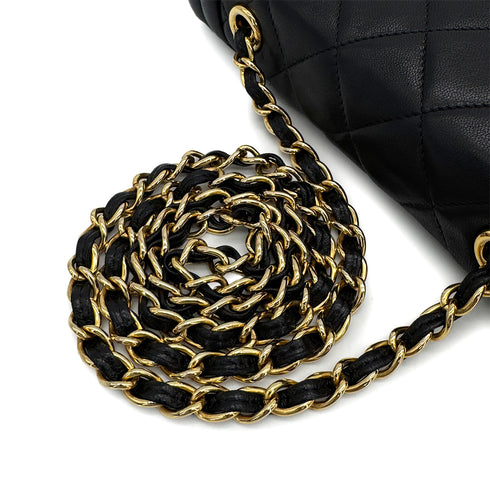 VINTAGE CHANEL MATELASSE FRINGE CHAIN SHOULDER BAG BLACK LAMB SKIN GOLD HARDWARE 90323196