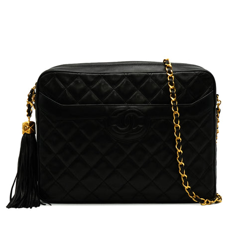 VINTAGE CHANEL MATELASSE FRINGE CHAIN SHOULDER BAG BLACK LAMB SKIN GOLD HARDWARE 90347840