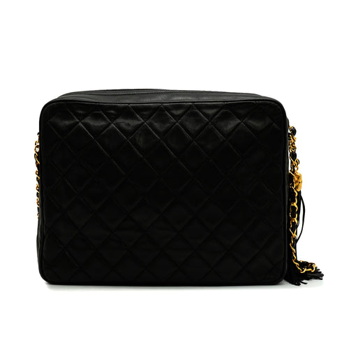 VINTAGE CHANEL MATELASSE FRINGE CHAIN SHOULDER BAG BLACK LAMB SKIN GOLD HARDWARE 90347840