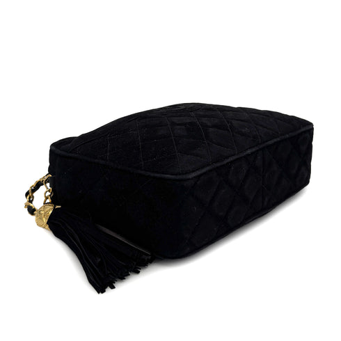 VINTAGE CHANEL MATELASSE FRINGE CHAIN SHOULDER BAG BLACK SUEDE 90313543