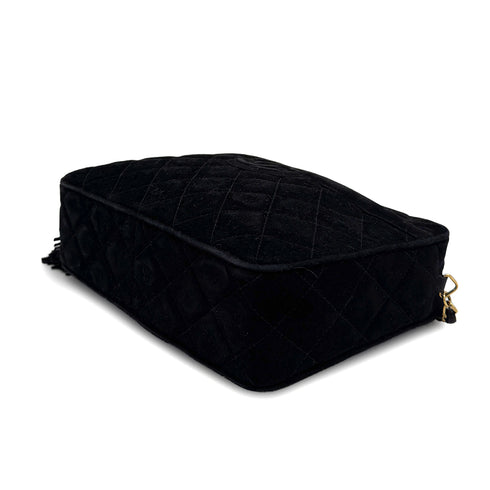 VINTAGE CHANEL MATELASSE FRINGE CHAIN SHOULDER BAG BLACK SUEDE 90313543