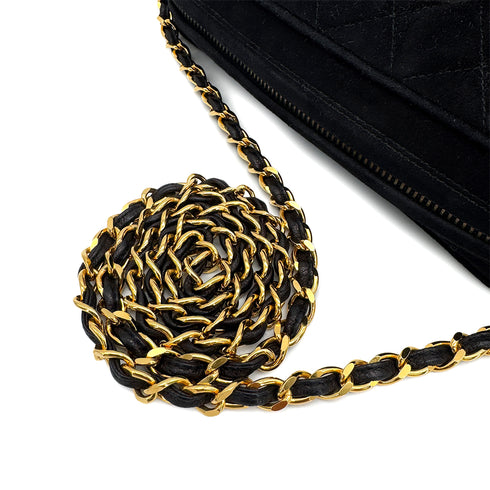 VINTAGE CHANEL MATELASSE FRINGE CHAIN SHOULDER BAG BLACK SUEDE 90313543