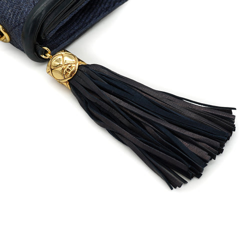 VINTAGE CHANEL MATELASSE FRINGE CHAIN SHOULDER BAG LINEN GOLD HARDWARE 90331843