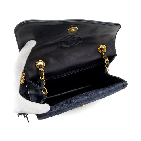 VINTAGE CHANEL MATELASSE FRINGE CHAIN SHOULDER BAG LINEN GOLD HARDWARE 90331843