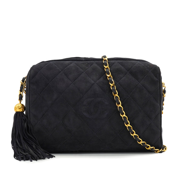VINTAGE CHANEL MATELASSE FRINGE CHAIN SHOULDER BAG NAVY SUEDE GOLD HARDWARE 90327412
