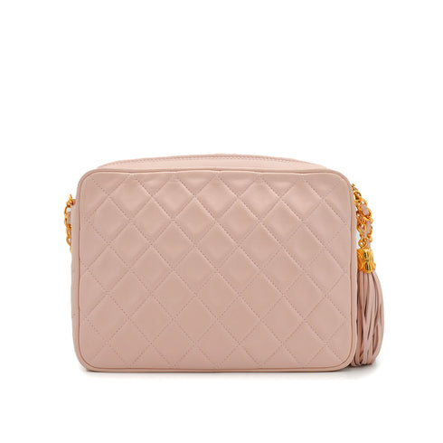 VINTAGE CHANEL MATELASSE FRINGE CHAIN SHOULDER BAG PINK LAMB SKIN GOLD HARDWARE 90344375
