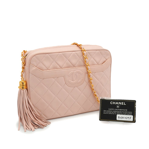 VINTAGE CHANEL MATELASSE FRINGE CHAIN SHOULDER BAG PINK LAMB SKIN GOLD HARDWARE 90344375