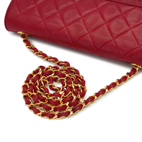 VINTAGE CHANEL MATELASSE FRINGE CHAIN SHOULDER BAG RED LAMB SKIN GOLD HARDWARE 90342573