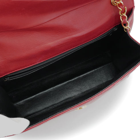 VINTAGE CHANEL MATELASSE FRINGE CHAIN SHOULDER BAG RED LAMB SKIN GOLD HARDWARE 90342573