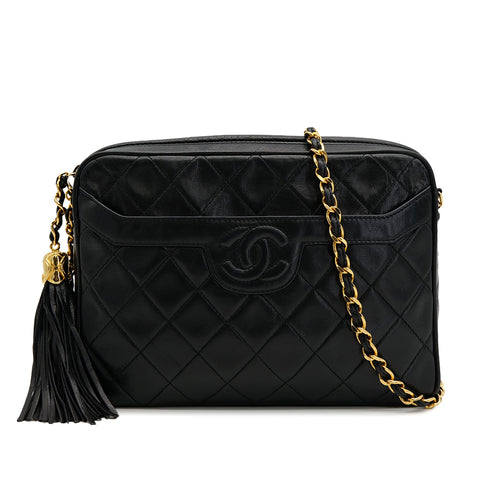 VINTAGE CHANEL COCOMARK MATELASSE FRINGE CHAIN SHUOLDER BAG BLACK LAMB SKIN GOLD HARDWARE 90321008
