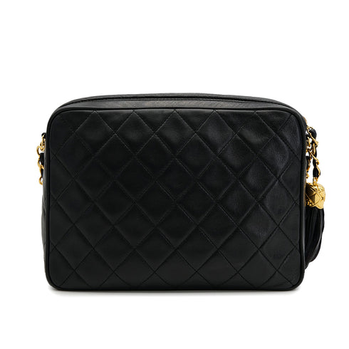 VINTAGE CHANEL COCOMARK MATELASSE FRINGE CHAIN SHUOLDER BAG BLACK LAMB SKIN GOLD HARDWARE 90321008