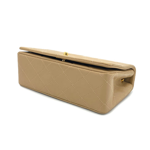 VINTAGE CHANEL MATELASSE FULL FLAP CHAIN SHOULDER BAG BEIGE LAMB SKIN GOLD HARDWARE 90327055