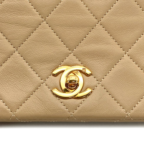VINTAGE CHANEL MATELASSE FULL FLAP CHAIN SHOULDER BAG BEIGE LAMB SKIN GOLD HARDWARE 90327055