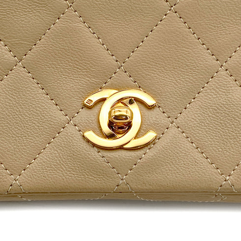 VINTAGE CHANEL MATELASSE FULL FLAP CHAIN SHOULDER BAG BEIGE LAMB SKIN GOLD HARDWARE 90327092