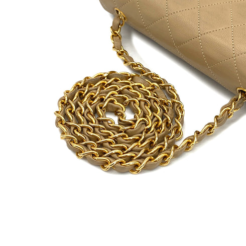 VINTAGE CHANEL MATELASSE FULL FLAP CHAIN SHOULDER BAG BEIGE LAMB SKIN GOLD HARDWARE 90327092