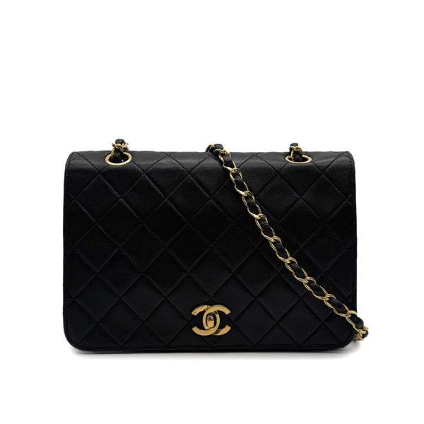 VINTAGE CHANEL MATELASSE FULL FLAP CHAIN SHOULDER BAG BLACK LAMB SKIN 90313671