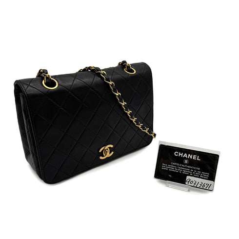 VINTAGE CHANEL MATELASSE FULL FLAP CHAIN SHOULDER BAG BLACK LAMB SKIN 90313671