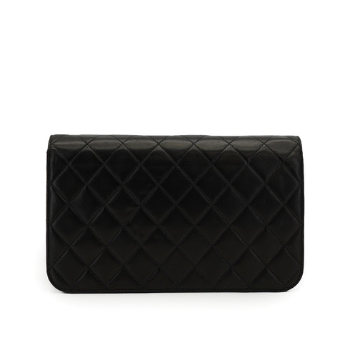 VINTAGE CHANEL MATELASSE FULL FLAP CHAIN SHOULDER BAG BLACK LAMB SKIN GOLD HARDWARE 90333182