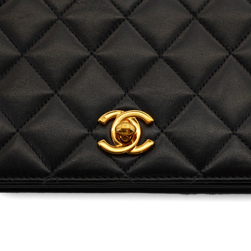 VINTAGE CHANEL MATELASSE FULL FLAP CHAIN SHOULDER BAG BLACK LAMB SKIN GOLD HARDWARE 90333182