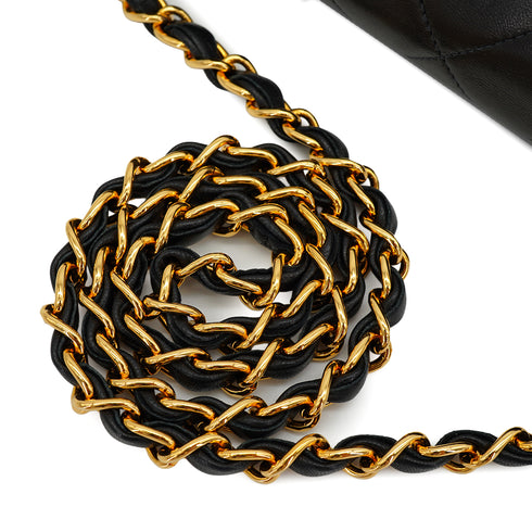 VINTAGE CHANEL MATELASSE FULL FLAP CHAIN SHOULDER BAG BLACK LAMB SKIN GOLD HARDWARE 90333182