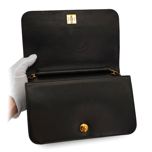 VINTAGE CHANEL MATELASSE FULL FLAP CHAIN SHOULDER BAG BLACK LAMB SKIN GOLD HARDWARE 90333182