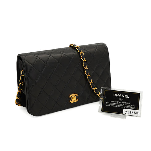 VINTAGE CHANEL MATELASSE FULL FLAP CHAIN SHOULDER BAG BLACK LAMB SKIN GOLD HARDWARE 90333182