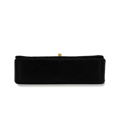 VINTAGE CHANEL MATELASSE FULL FLAP CHAIN SHOULDER BAG BLACK LAMB SKIN GOLD HARDWARE 90344380