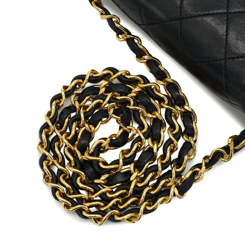 VINTAGE CHANEL MATELASSE FULL FLAP CHAIN SHOULDER BAG BLACK LAMB SKIN GOLD HARDWARE 90344380