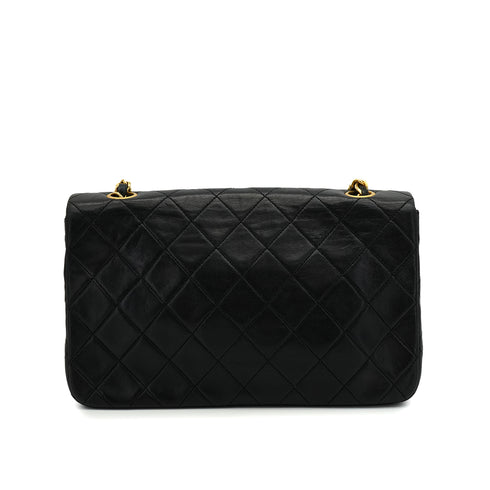 VINTAGE CHANEL MATELASSE FULL FLAP CHAIN SHOULDER BAG BLACK LAMB SKIN GOLD HARDWARE 90344380