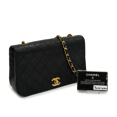 VINTAGE CHANEL MATELASSE FULL FLAP CHAIN SHOULDER BAG BLACK LAMB SKIN GOLD HARDWARE 90344380
