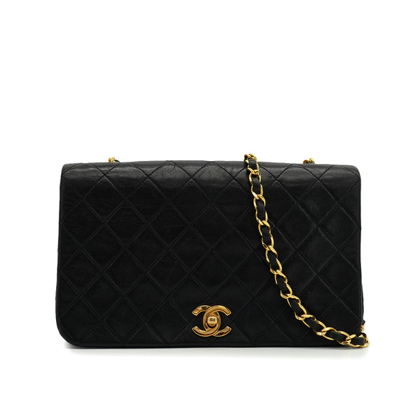 VINTAGE CHANEL MATELASSE FULL FLAP CHAIN SHOULDER BAG BLACK LAMB SKIN GOLD HARDWARE 90344380