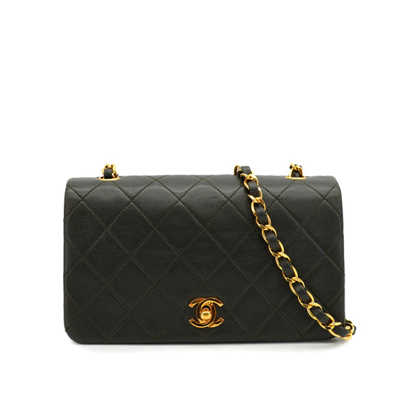 VINTAGE CHANEL MATELASSE FULL FLAP CHAIN SHOULDER BAG KAHKI LAMB SKIN GOLD HARDWARE 90326673