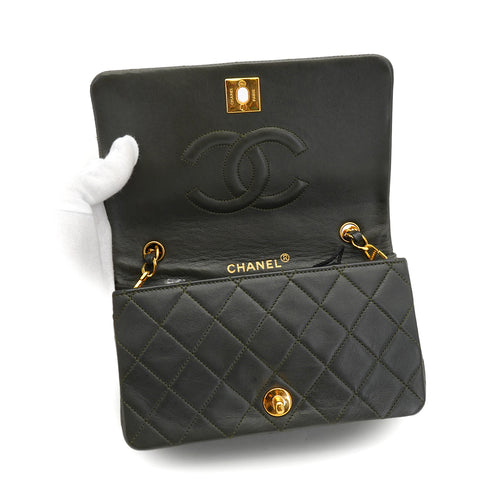 VINTAGE CHANEL MATELASSE FULL FLAP CHAIN SHOULDER BAG KAHKI LAMB SKIN GOLD HARDWARE 90326673