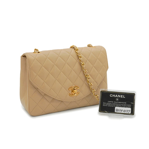 VINTAGE CHANEL MATELASSE HALF MOON CHAIN SHOULDER BAG BEIGE LAMB SKIN 90340157