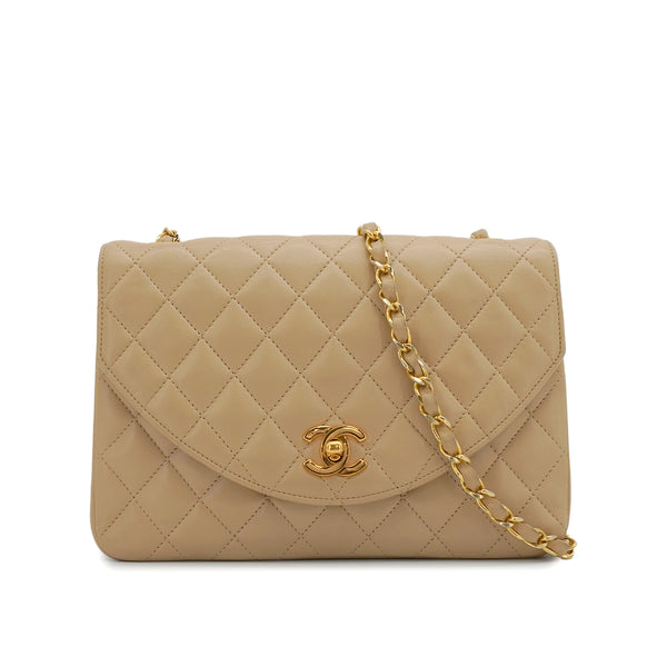 VINTAGE CHANEL MATELASSE HALF MOON CHAIN SHOULDER BAG BEIGE LAMB SKIN 90340157